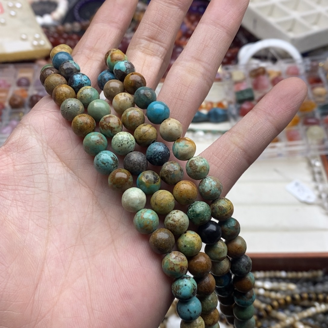 玛瑙/玉髓未镶嵌珠宝半成品一条天然湖北松石8mm圆珠