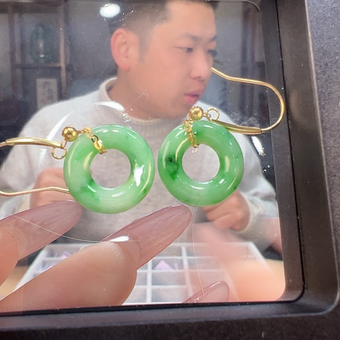 翡翠耳饰18K金镶嵌耳环4