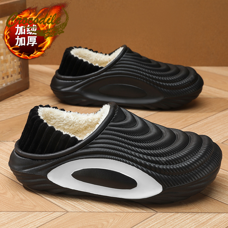 鳄鱼恤棉拖鞋男冬季外穿加绒保暖加厚包跟棉鞋居家防水踩屎感拖鞋