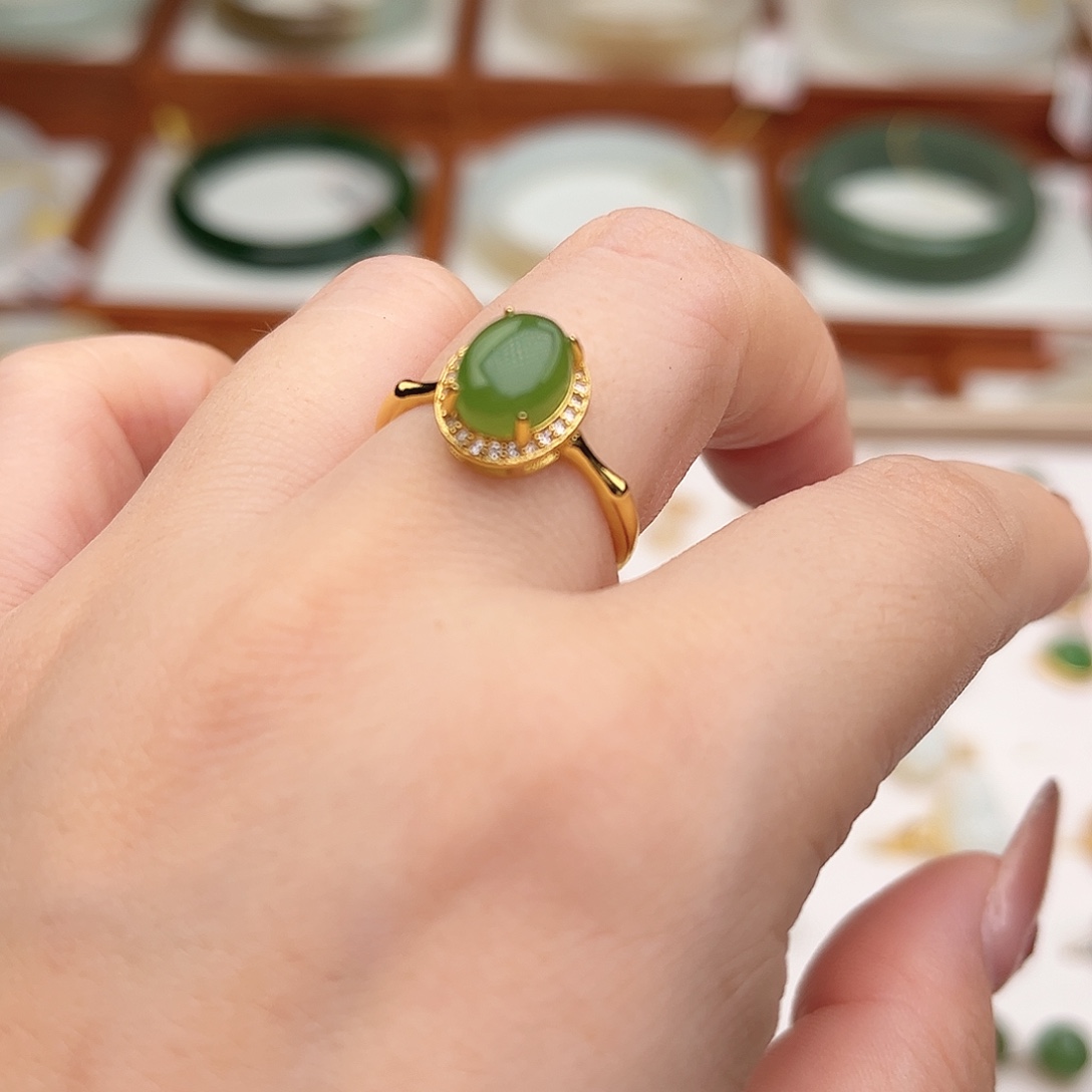 和田玉银S925镶嵌戒指