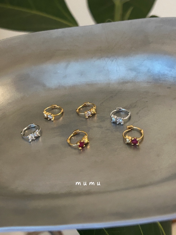 925银仿水晶耳饰 mumu 抱枕小熊 圆圈可爱少女心银色百搭耳环