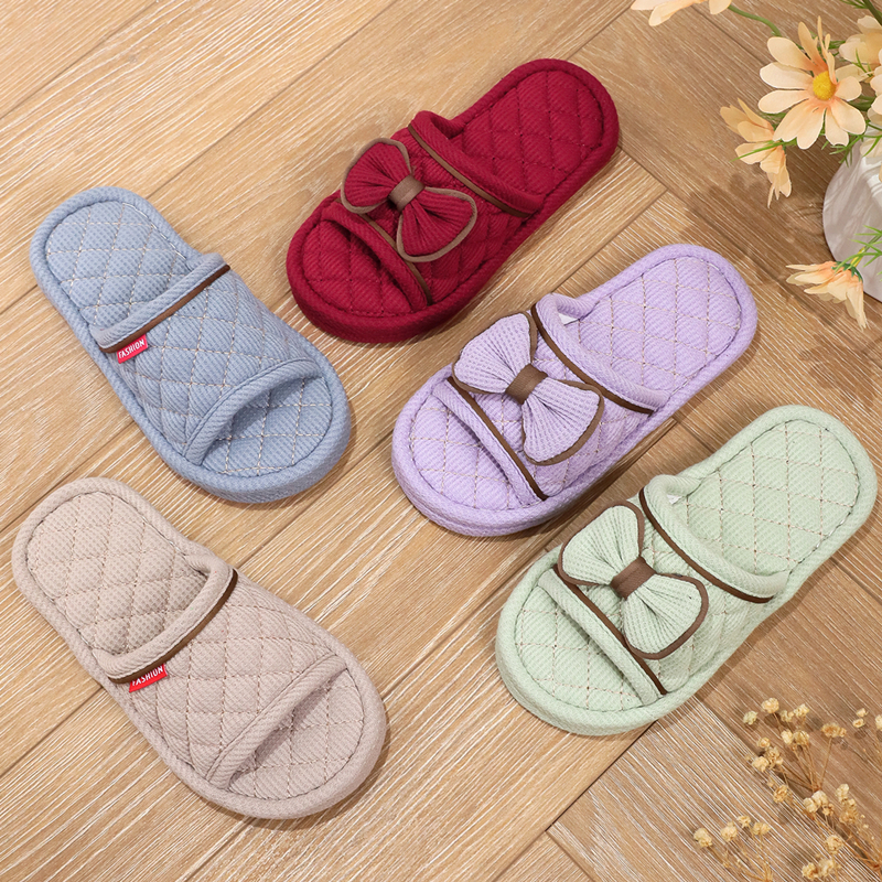 新款蝴蝶结软布底儿童亲子防滑地板情侣静音男童家居可机洗拖鞋