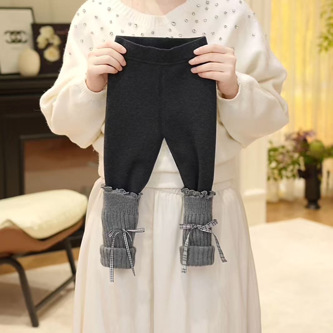 【现货】女童2025冬季新款百搭蝴蝶结加绒打底裤LY263