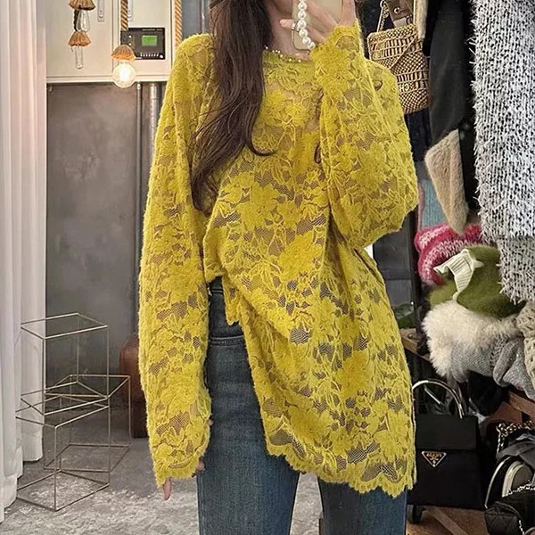 法式洋气蕾丝长袖套头打底衫女2025秋冬新款高端气质修身显瘦上衣