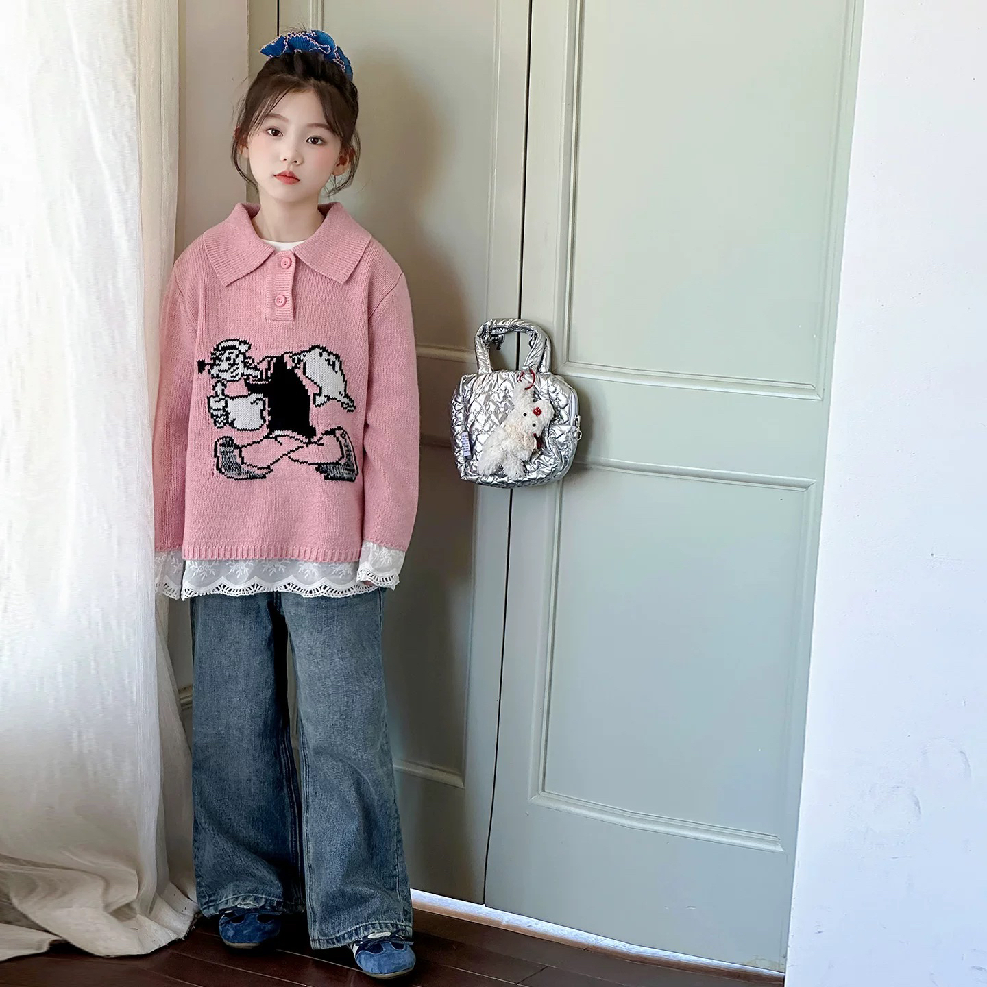 277-mochier大力水手沫弛尔女大童2925冬季新品polo领毛衣