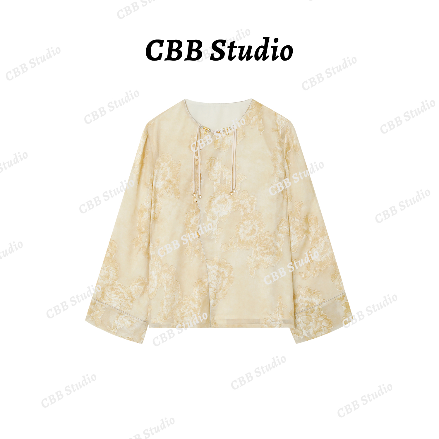 萌萌【浮光】秋季新款重工炒色剪花面料手工盘扣小衫