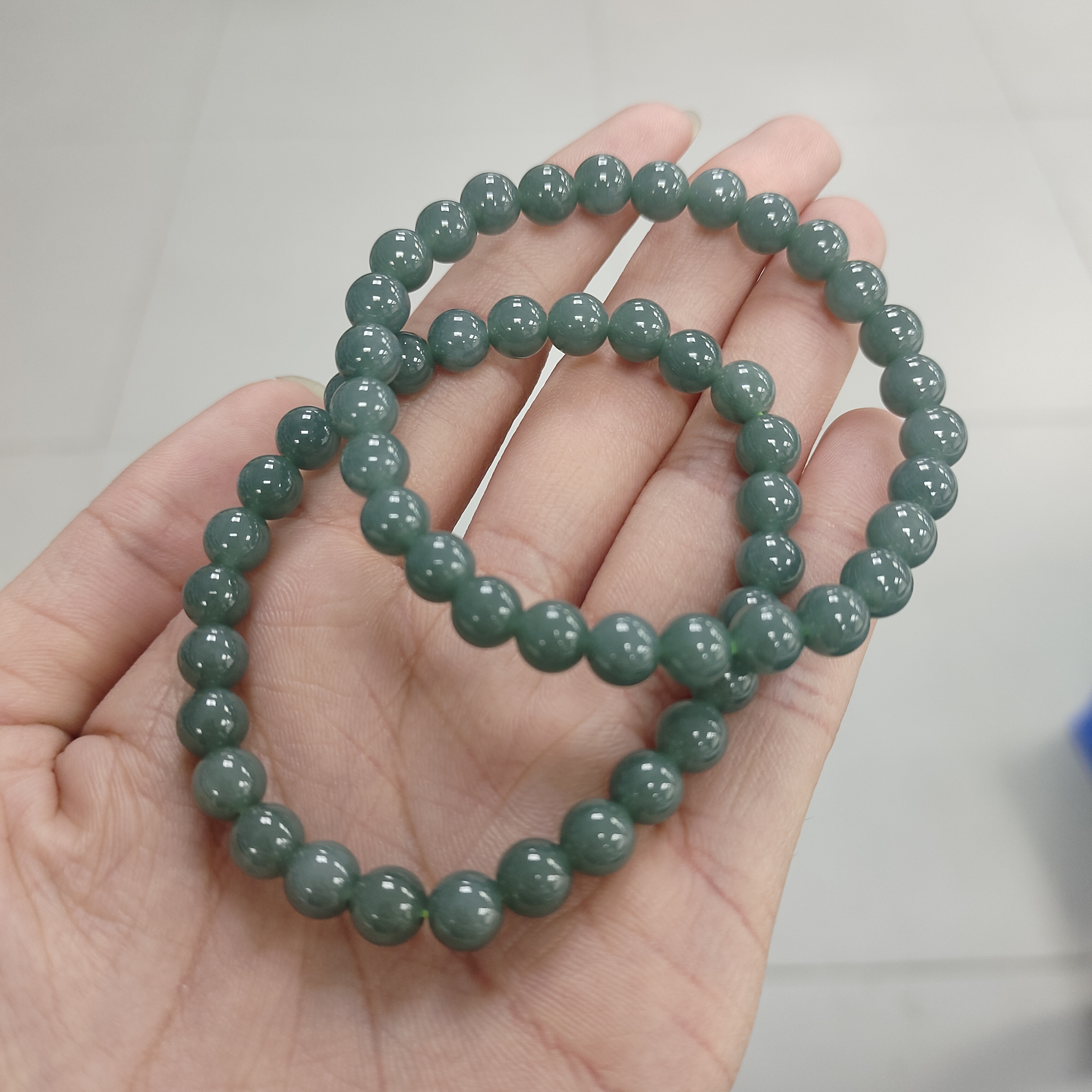天然翡翠蓝水糊绿手串