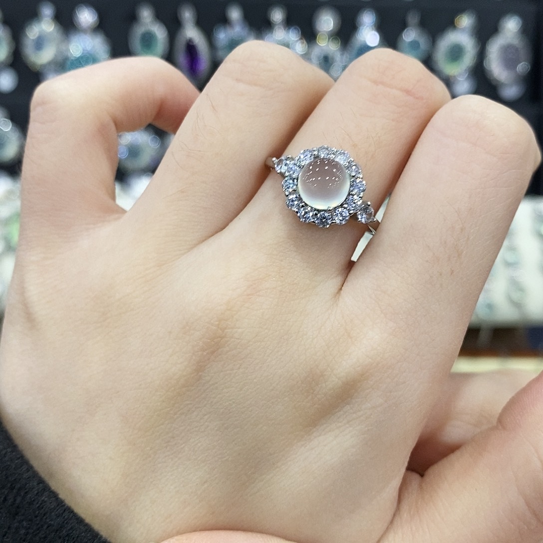 蛇纹石玉银S925镶嵌戒指