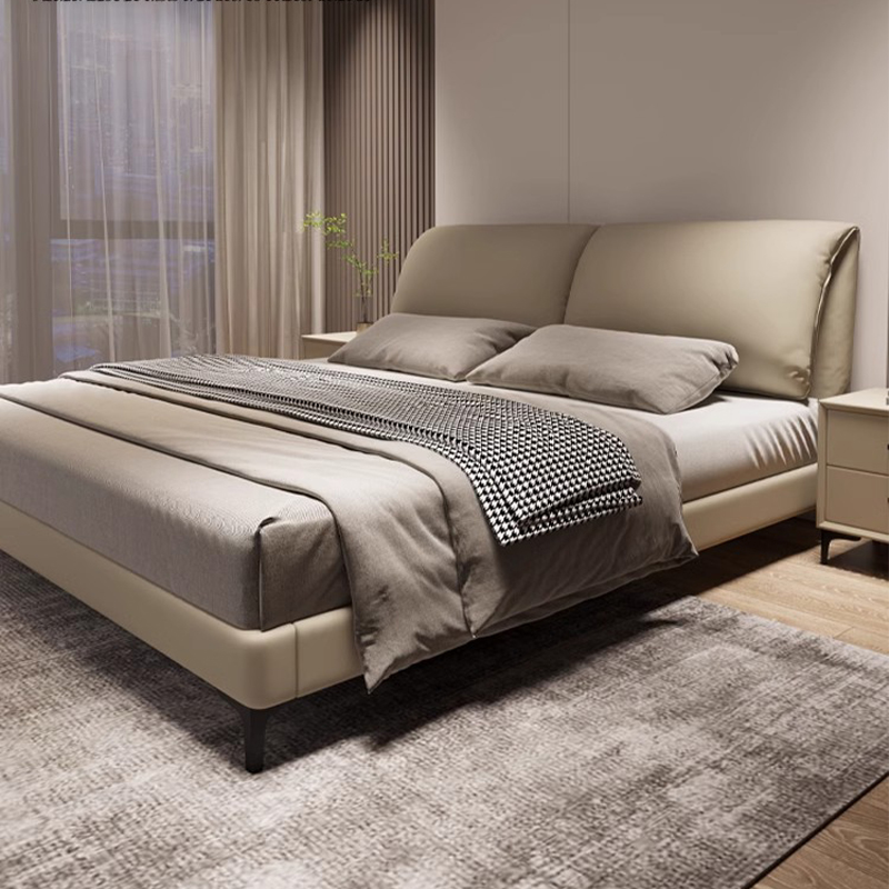 真皮床大象耳朵现代简约小户型实木储物双人婚床主卧大床轻奢意式