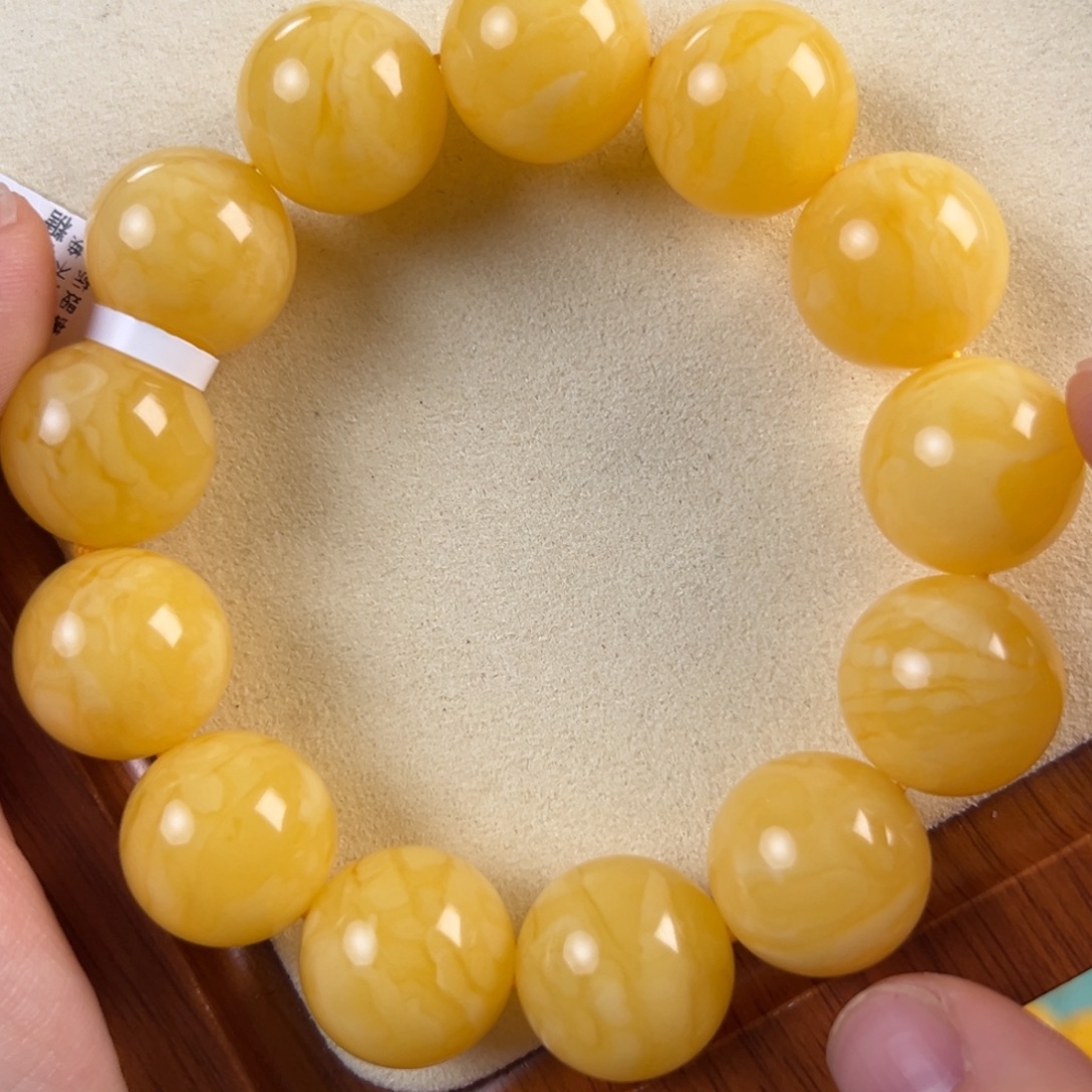 琥珀未镶嵌手链39.2g焦皮同料圆珠17mm kk