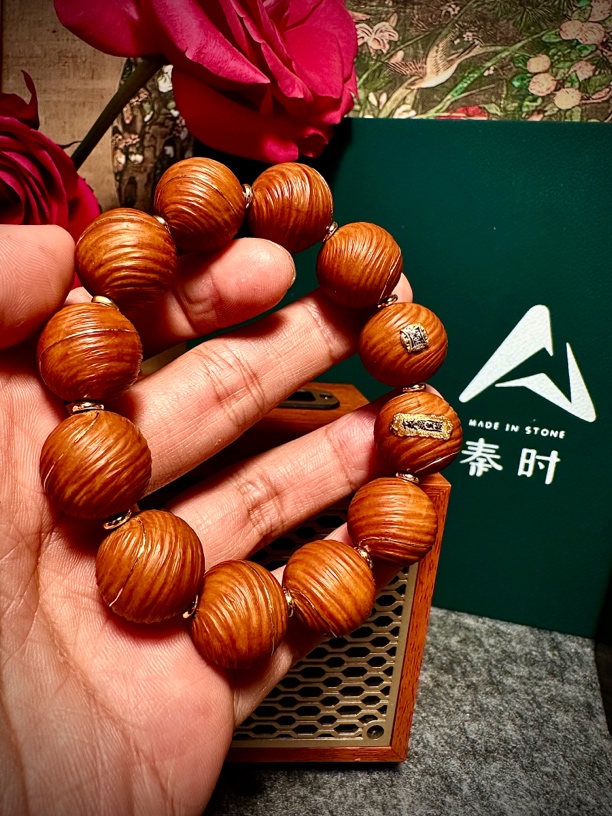 秦时 橄榄核定风珠手工雕刻苏工名家文玩核雕手串男女