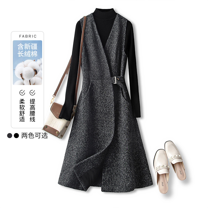 丝柏舍2025棉秋新款女装时尚显瘦中长款气质无袖连衣裙S23B6277L