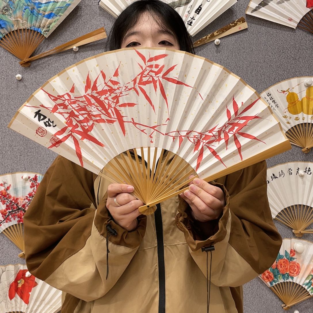 国画95寸玉竹-纯手绘-文玩扇骨（默认粘好） 