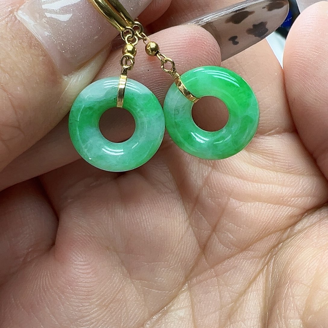 翡翠耳饰18K金镶嵌天然缅甸A货翡翠