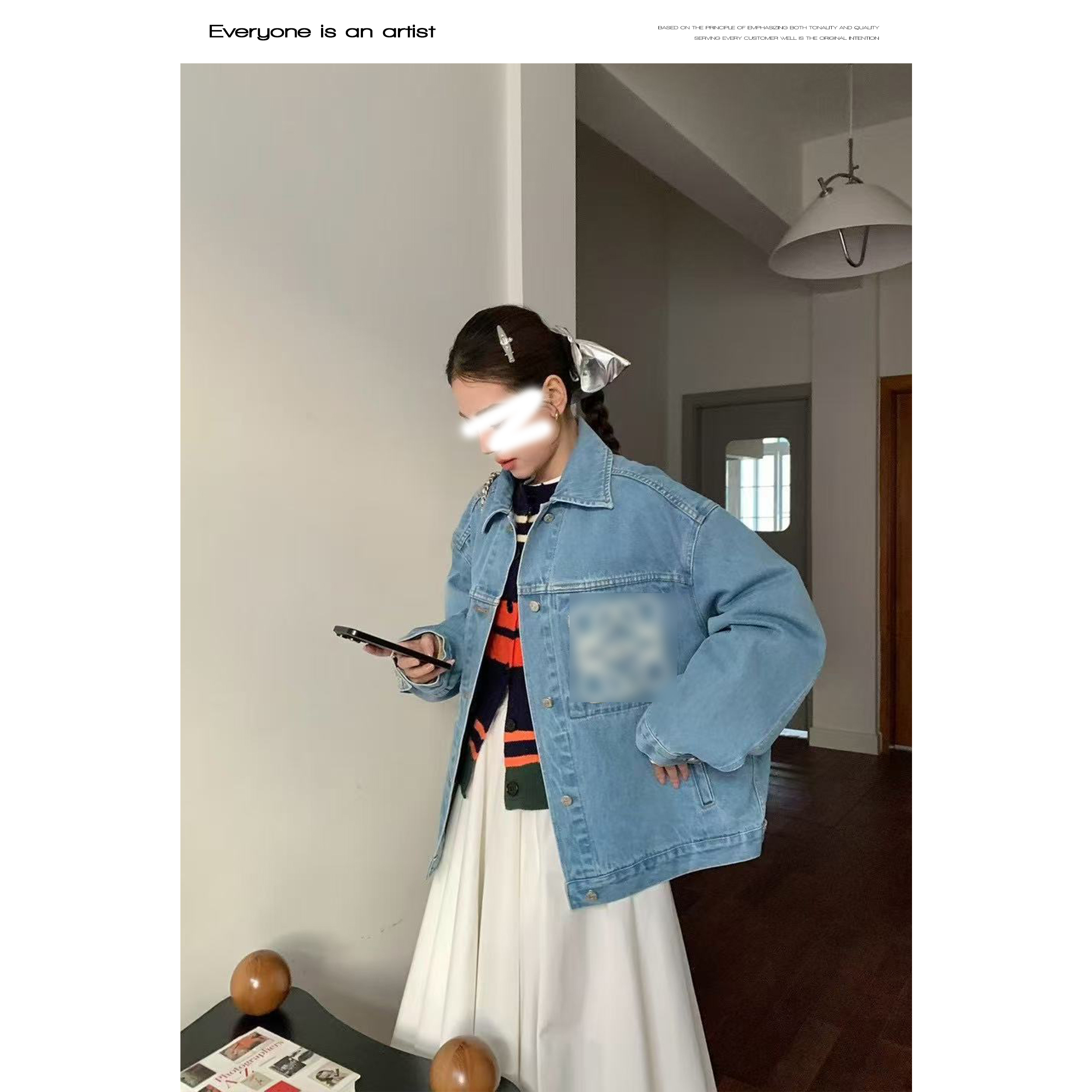 88238贴布绣花口袋设计丹宁牛仔外套春夏