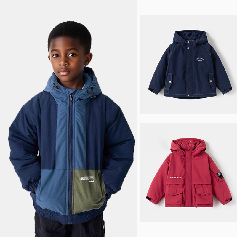 中大童童装宝宝男童卡通保暖衣秋冬儿童洋气加绒加厚连帽秋冬