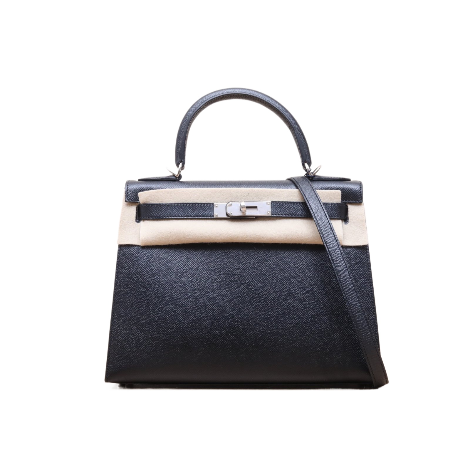 95新 Hermes/爱马仕 小花6珊 Kelly 28 89黑色 Ep皮 A刻 银扣包