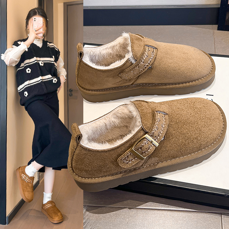 平底勃肯女鞋子加绒加厚低帮雪地靴2025新款冬季女鞋冬季加绒