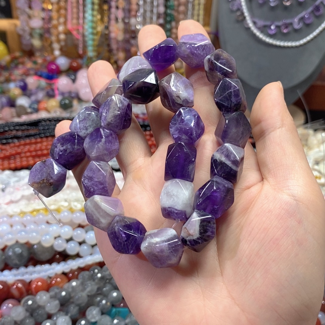 玛瑙/玉髓未镶嵌珠宝半成品紫水晶随型一条卡12*16mm