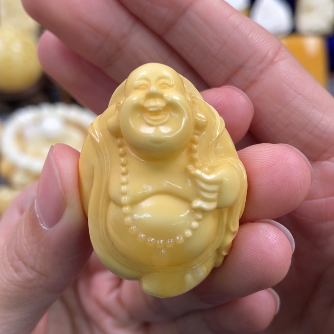 蜜蜡裸石未镶嵌琥珀蜜蜡雕刻黄财神吊坠