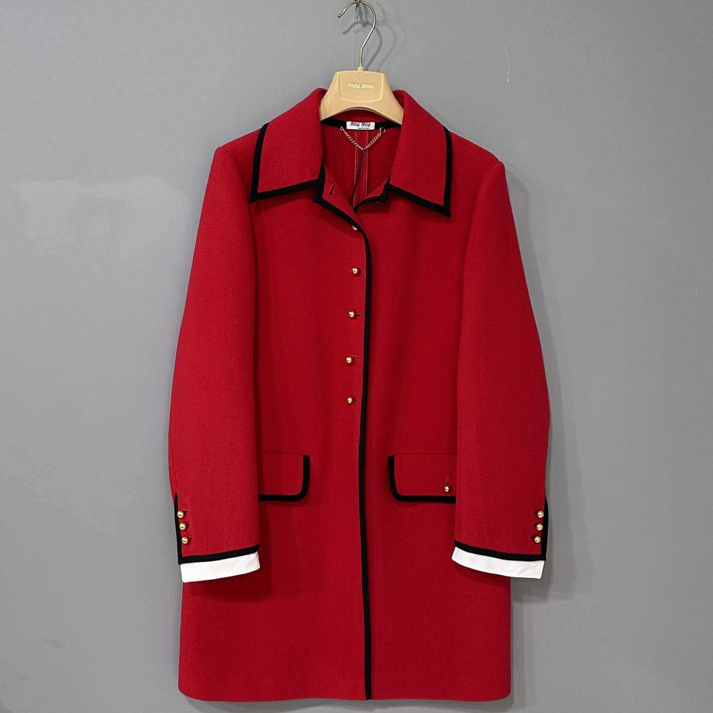 99新 MIU MIU/缪缪 红色羊毛大衣/38码/12942