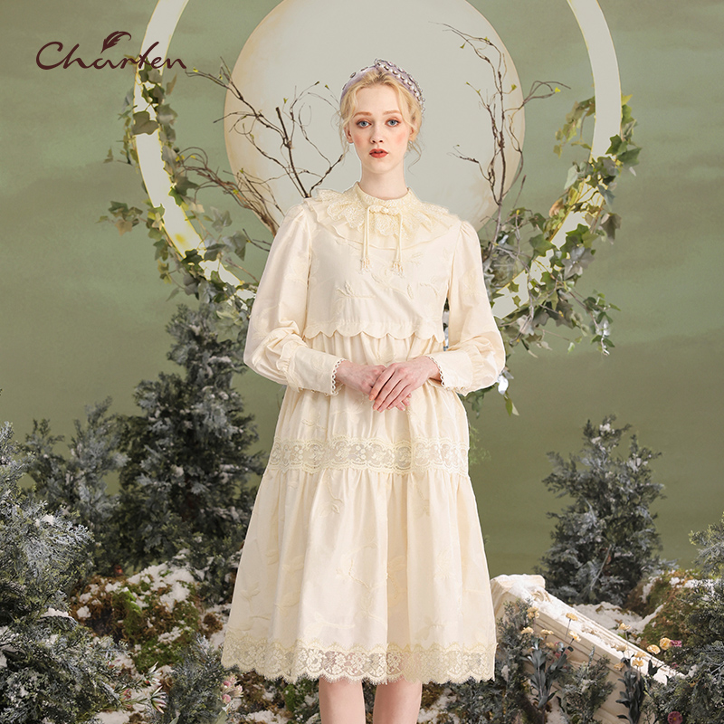 【媛媛专享】朝峰高腰层塔提花连衣裙CFD5E316-3023G