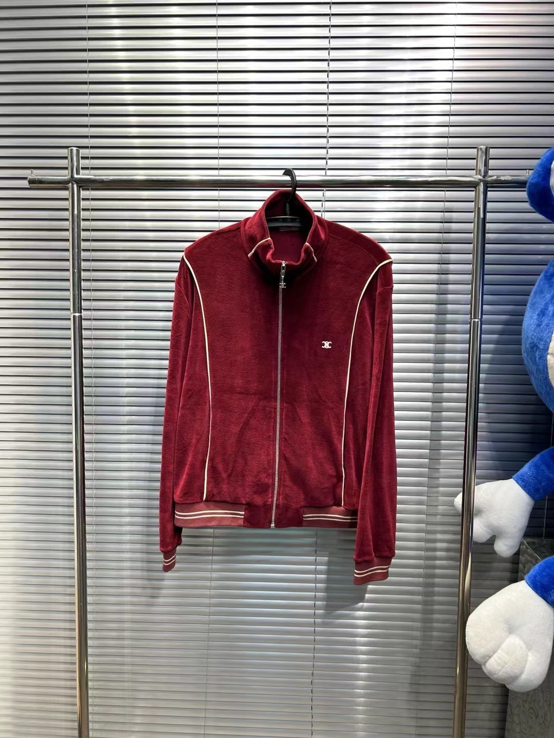 99新 Celine/思琳 爆款丝绒红色拉链夹克/s码