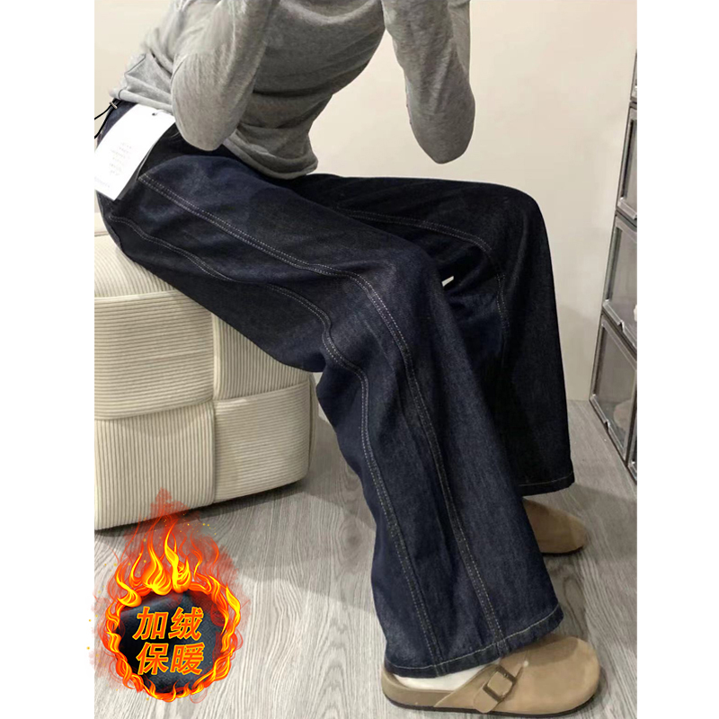 加绒丹宁蓝色孕妇牛仔阔腿宽松裤女秋冬外穿2025新款休闲长裤显瘦