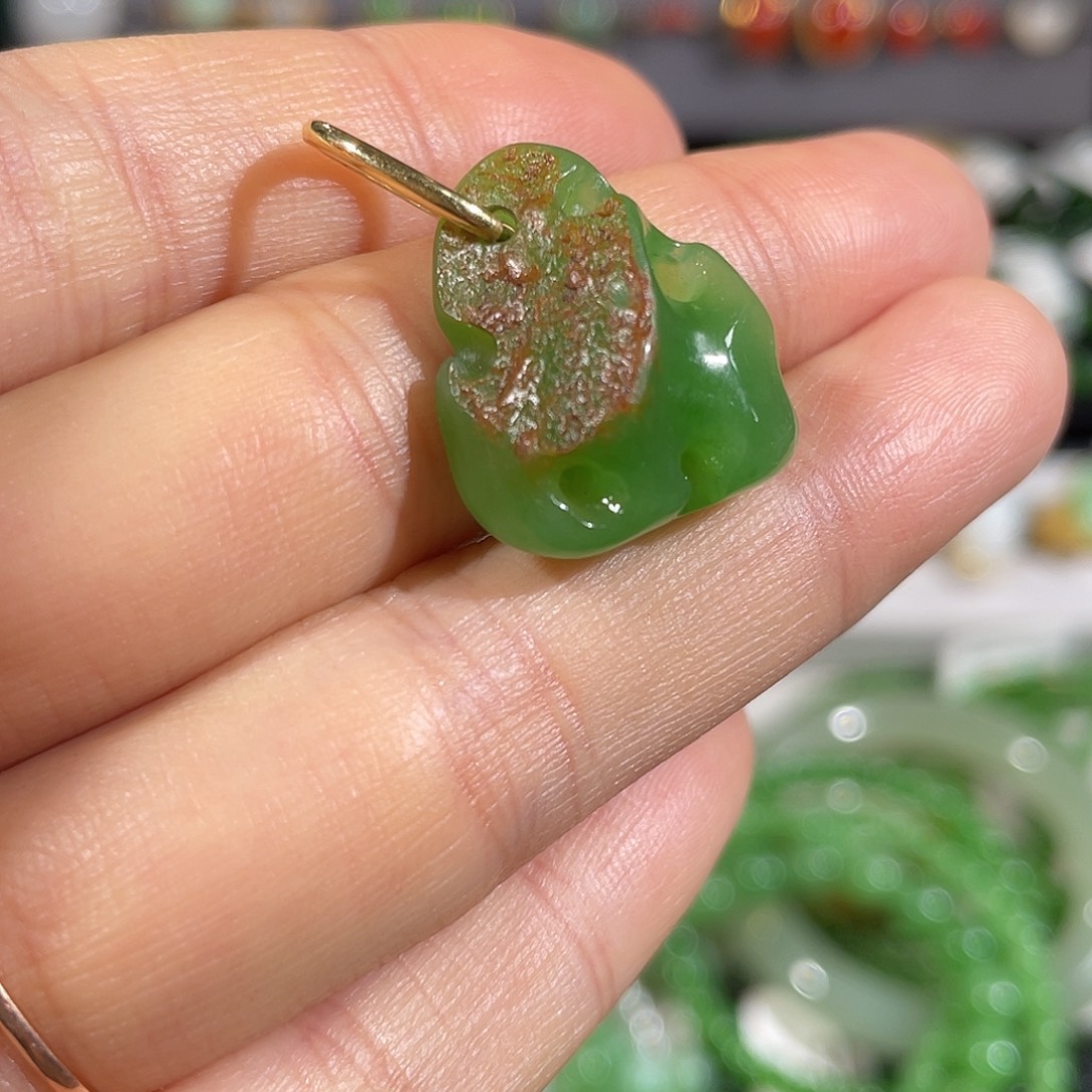 和田玉18K金镶嵌吊坠(不含链)
