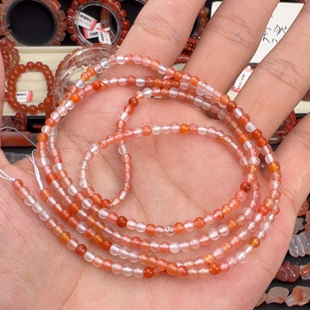 南红玛瑙未镶嵌颈饰糖果色米链3mm