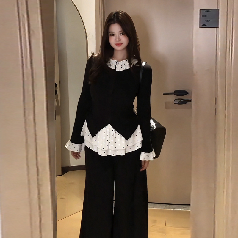 大码黑色假两件长袖打底衫T恤女秋冬设计感胖MM显瘦辣妹上衣71948