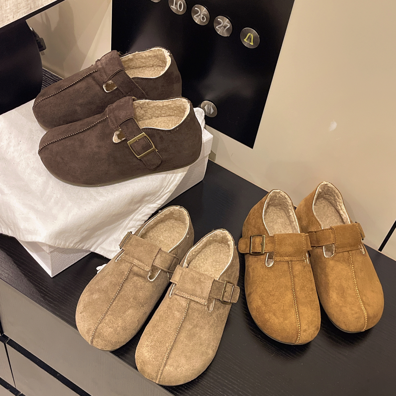 2025秋冬加棉款复古全包勃肯鞋女5CM内增高平底休闲百搭懒人单鞋