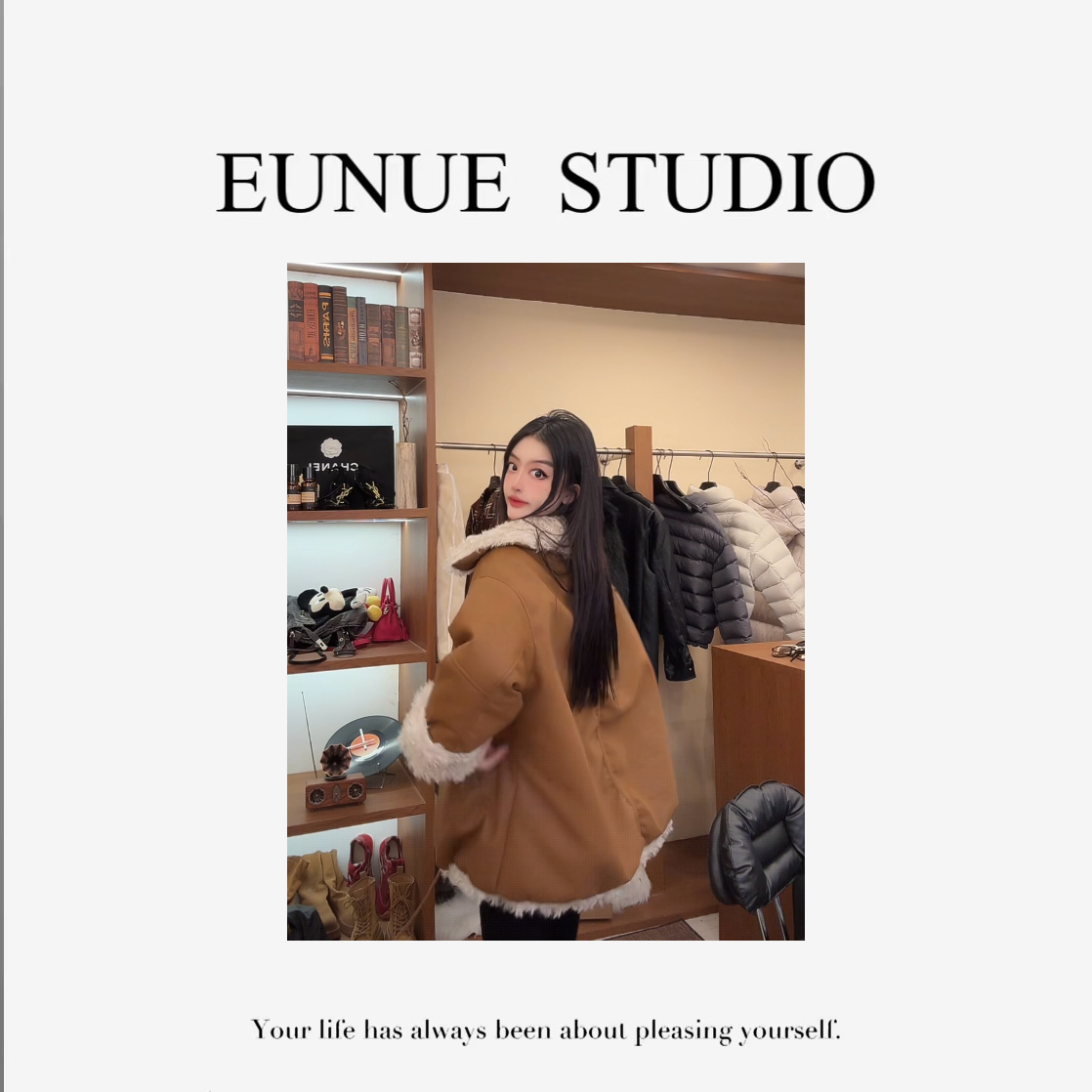 EUNUE-【高端优雅】冬季短款常规款外套女装百搭夹克皮夹克