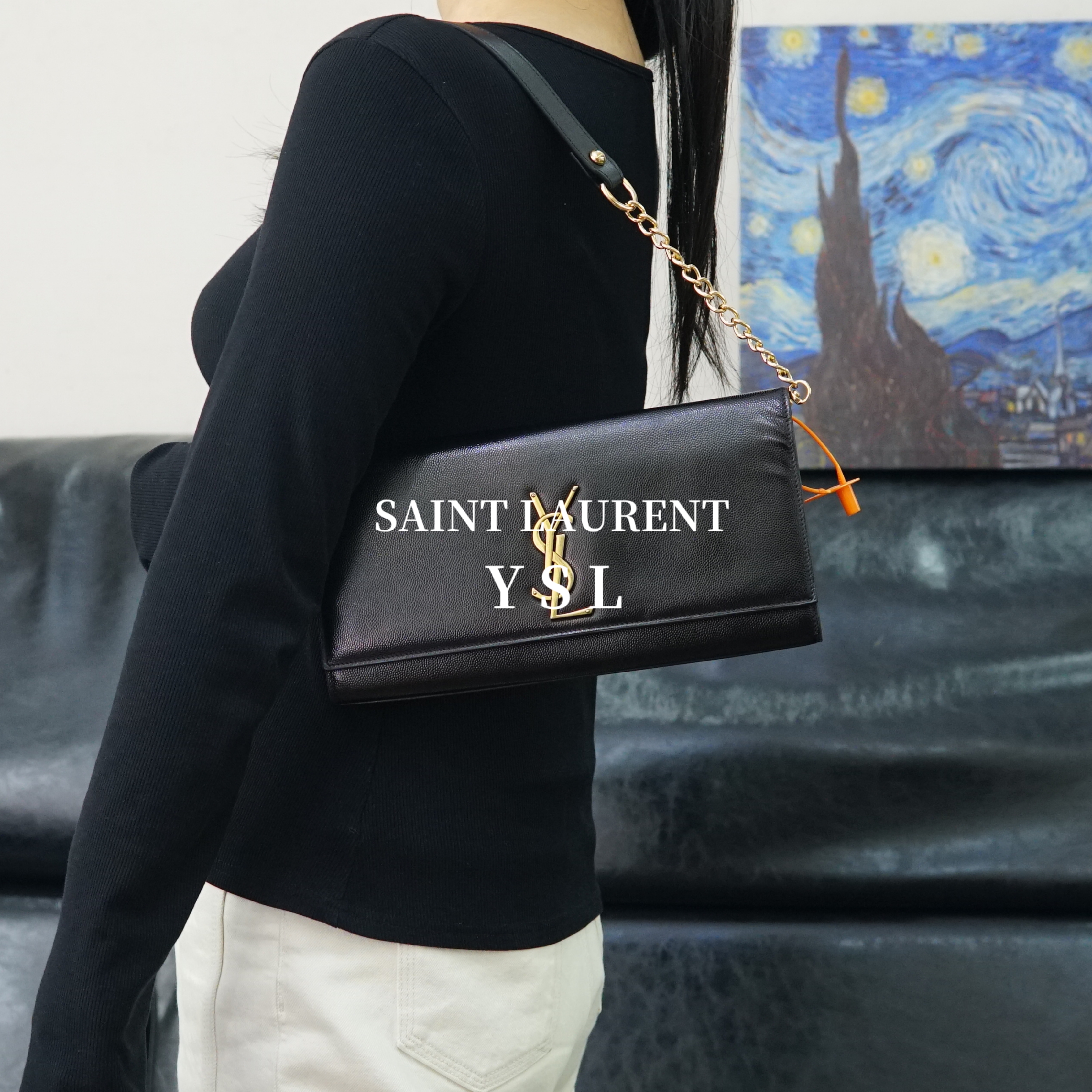 95新 YSL/圣罗兰 黑金鱼子酱链条包/ AR03815001/5001/护