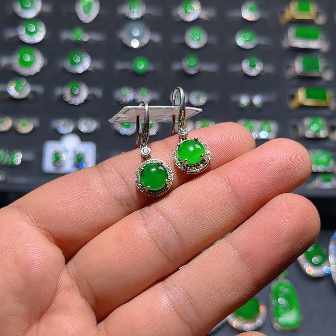 翡翠银S925镶嵌耳饰