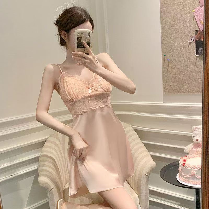 女士性感蕾丝夏季缎面露背网纱睡裙纯欲风