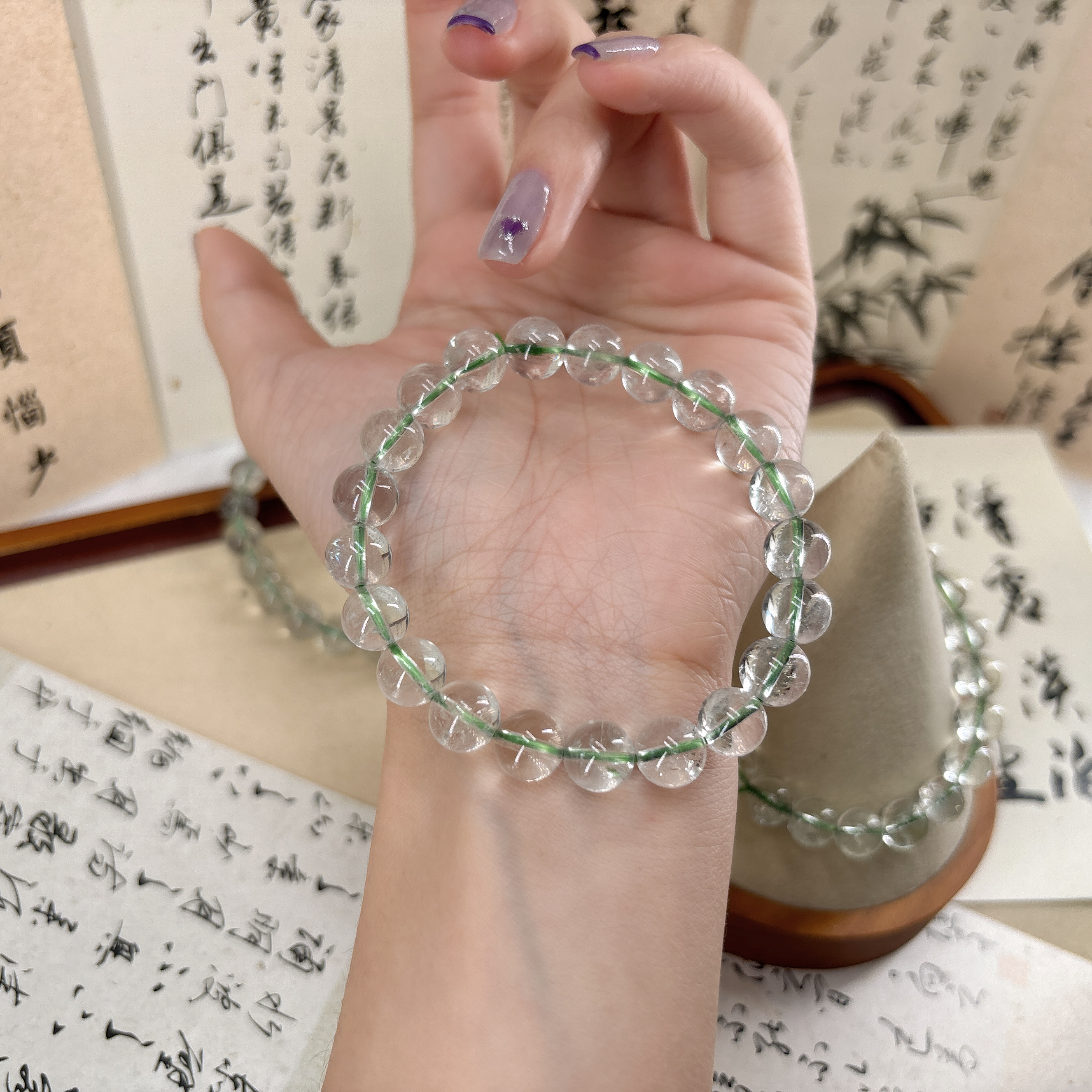 A222  绿阿赛水晶9+毫米单圈手串 多样性 发一串