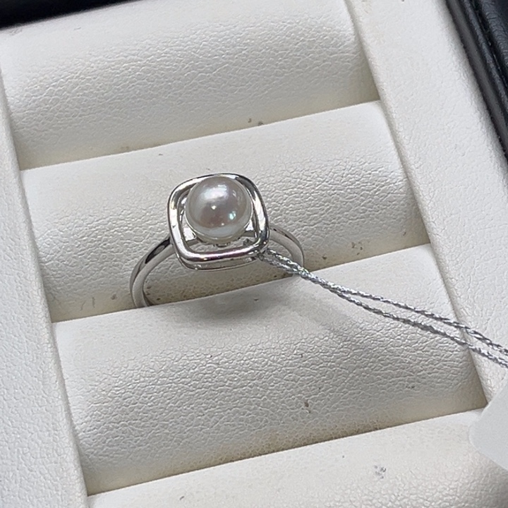 银S925镶嵌海水珍珠戒指7-8mm 16号