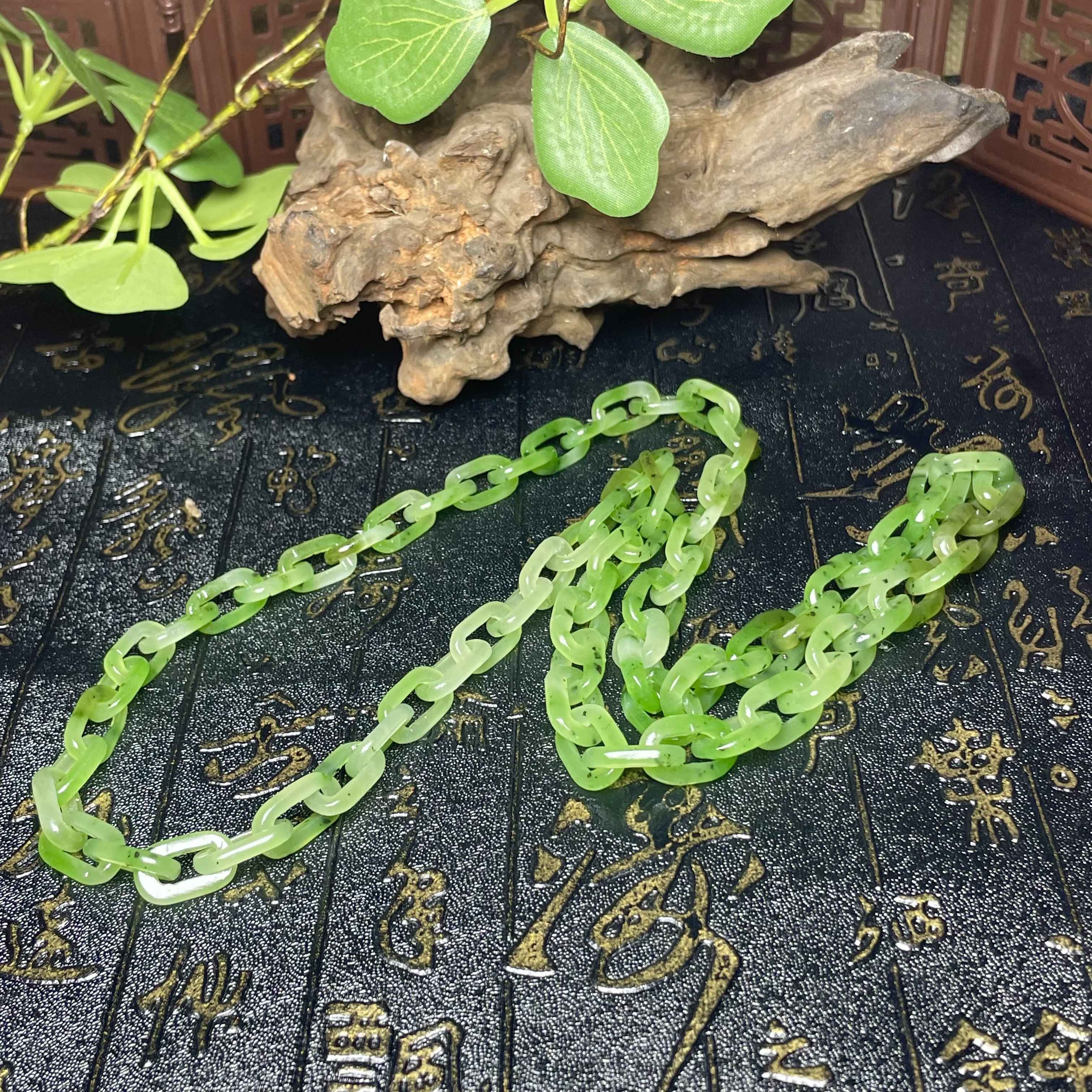 和田玉碧玉链条项链挂件手链 纯手工雕刻链俄碧苹果绿