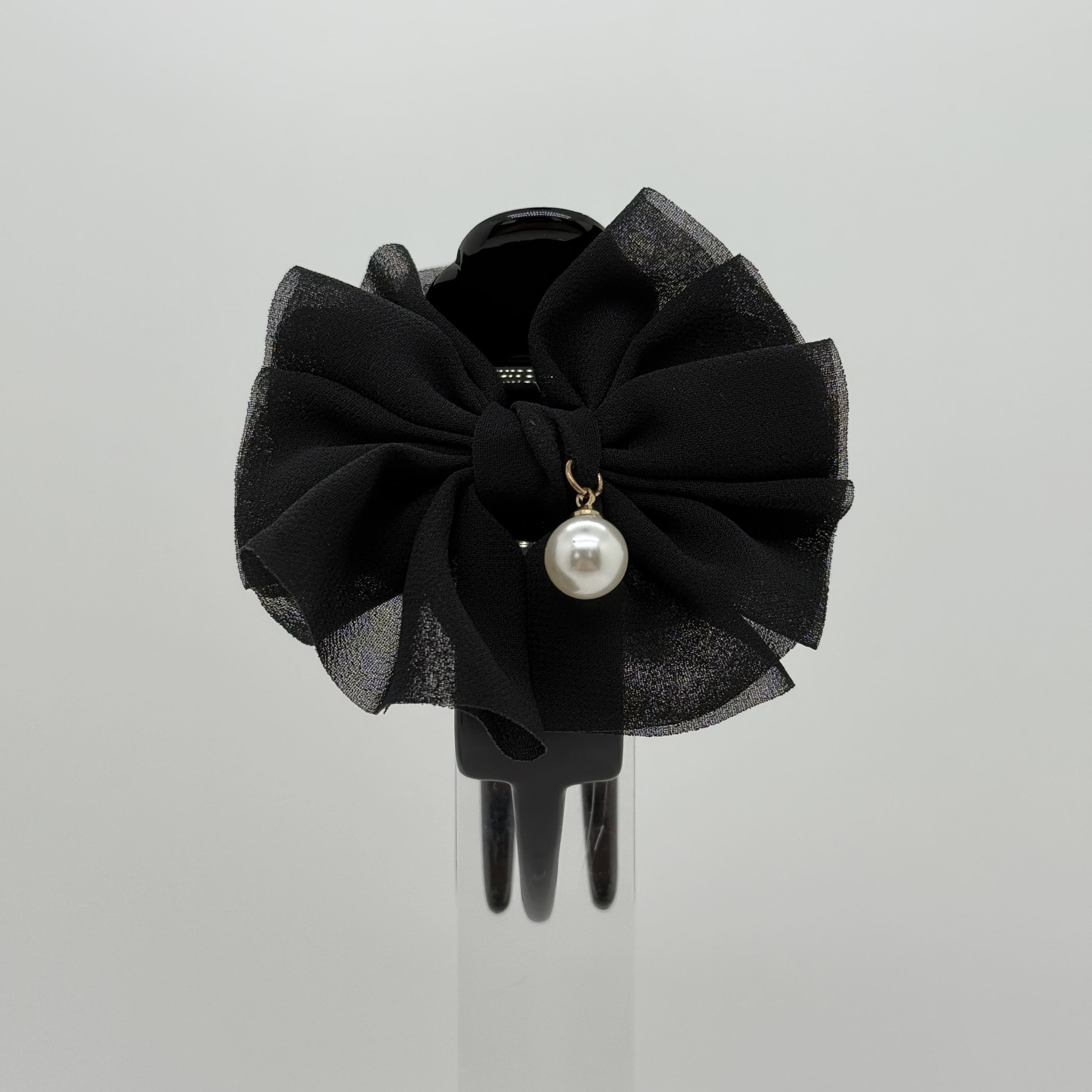  GREBUTY 6115 简约百搭黑色蝴蝶结珠珠丸子头