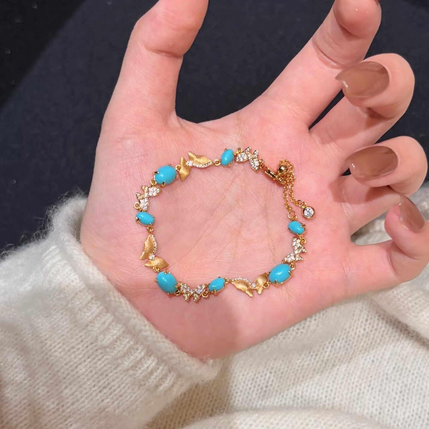 925银手链 蝶恋花手链女金色民族风休闲风日韩简约气质金单