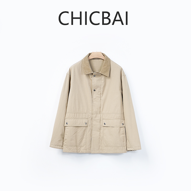 CHIC白 新款工装风松弛翻领棉服夹克