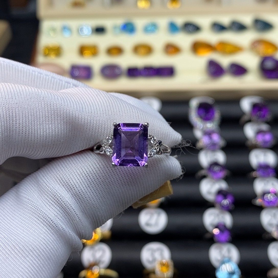 冰***8戒指银S925镶嵌紫晶