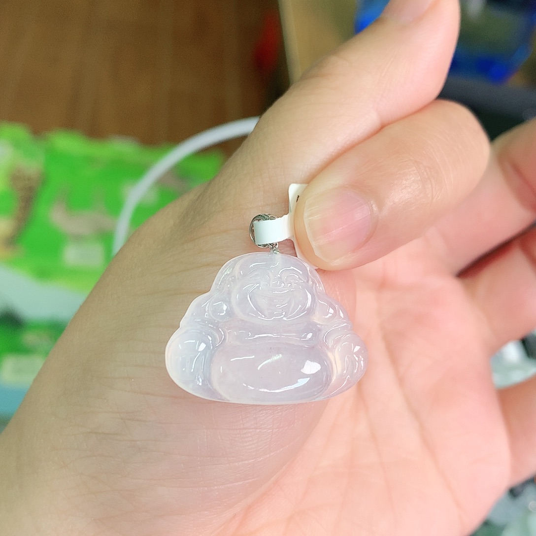 翡翠颈饰18K金镶嵌冰胶佛公