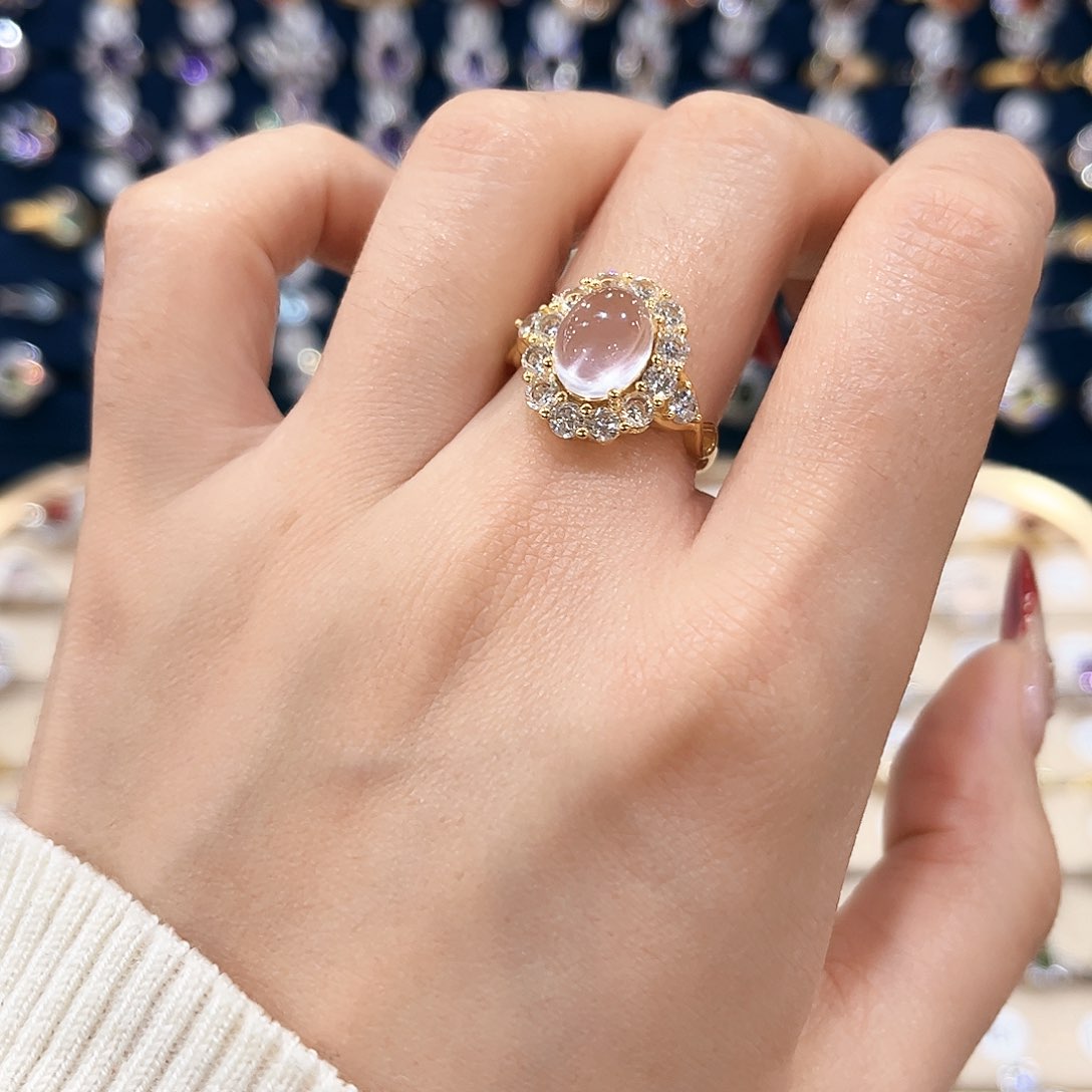 芙蓉石女款银S925镶嵌戒指