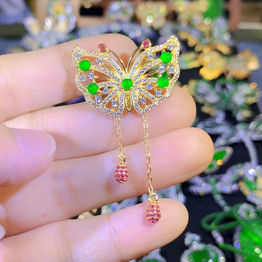 吊坠(不含链)银S925镶嵌翡翠