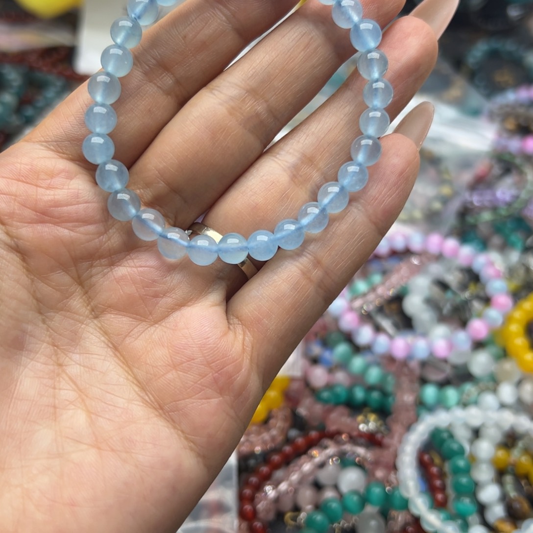 烟晶手链未镶嵌海蓝宝卡六