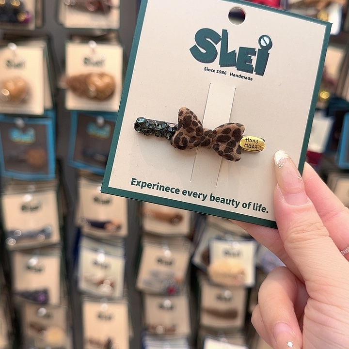 豹纹蝴蝶结钻一字夹