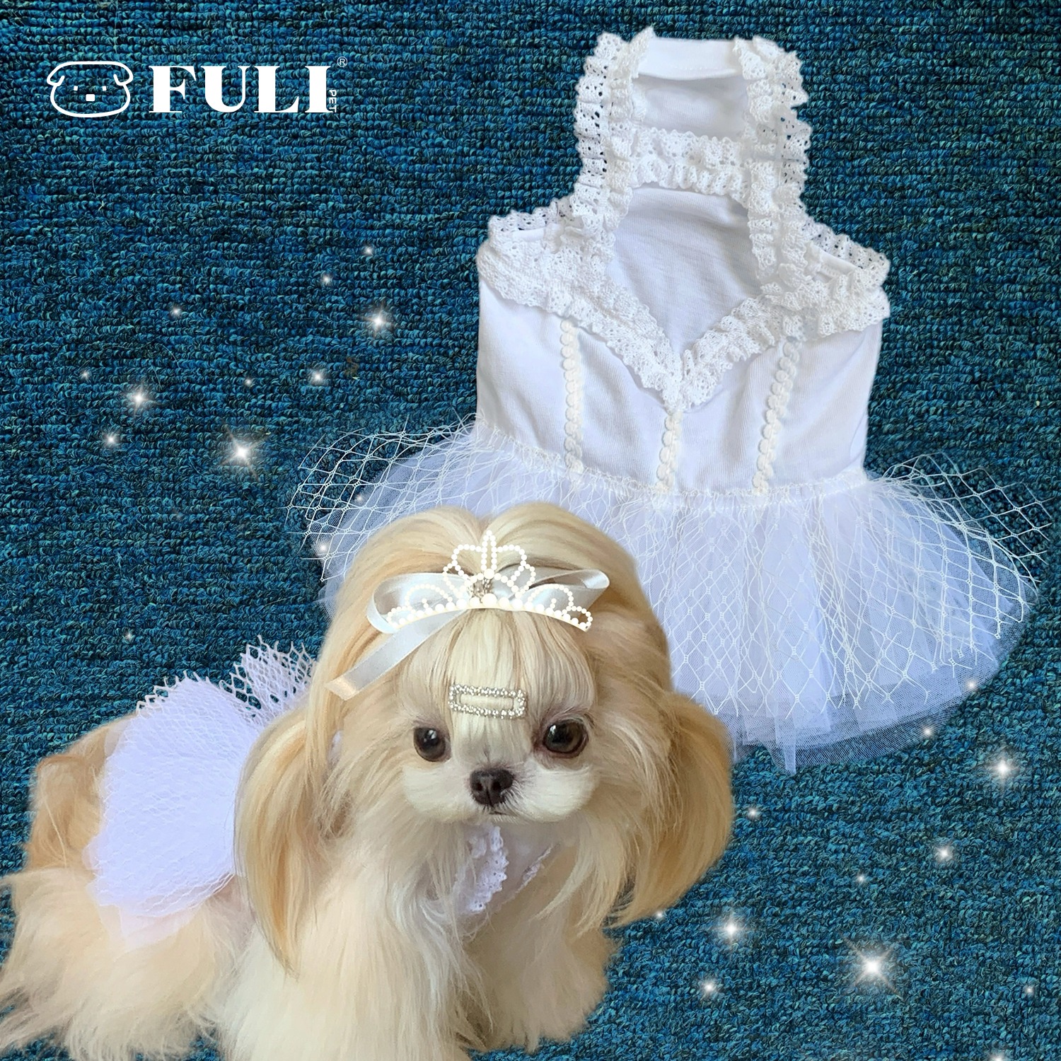 FULIPET「白天鹅」轻婚纱渔网芭蕾裙.花园系列.西施犬马尔济斯比熊