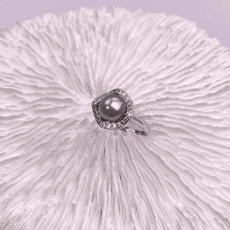 淡水珍珠8-10mm灰珠菱形戒指简无核扁圆馒头珠气质简约w191